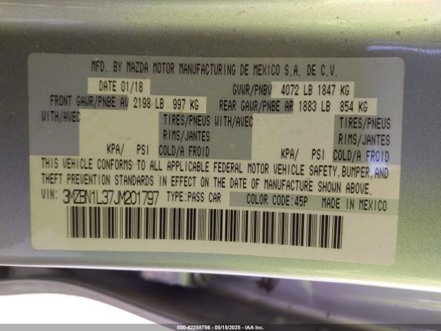 3MZBN1L37JM201797 Mazda Mazda3 Touring