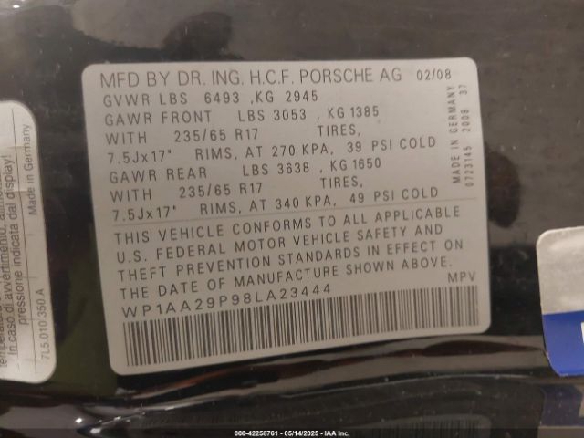 2008 PORSCHE CAYENNE WP1AA29P98LA23444 Photo 8