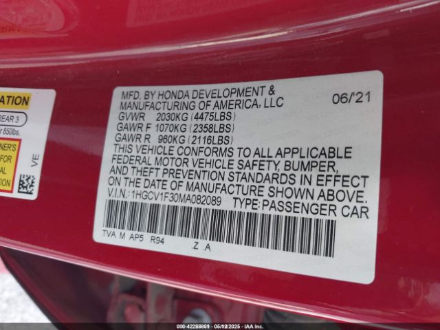 1HGCV1F30MA082089 Honda Accord Sport