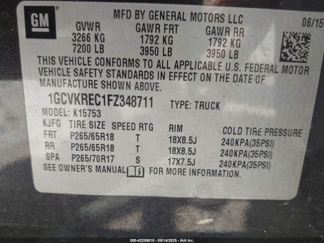 1GCVKREC1FZ348711 Chevrolet l83 - vvt, active fuel management, aluminum