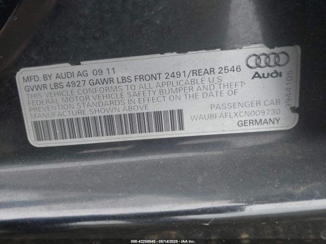 2012 AUDI A4 WAUBFAFLXCN009730 Photo 8