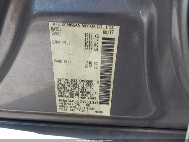 1N4AL3AP3HC285110 Nissan Altima 2.5 Sv