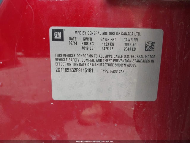 Chevrolet IMPALA 2LZ 2015 2G1165S32F9115181 Image 9