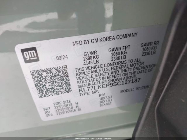 KL77LKEP9SC127187 Chevrolet Trax Fwd Activ