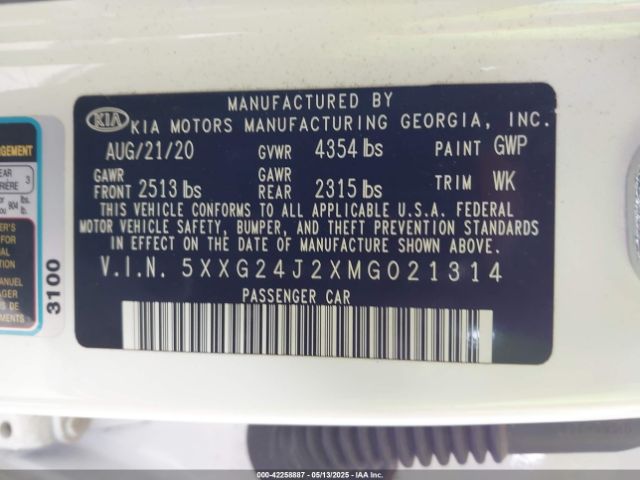 5XXG24J2XMG021314 KIA K5 LX