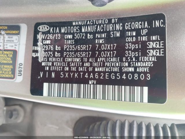 5XYKT4A62EG540803 KIA SORENTO LX