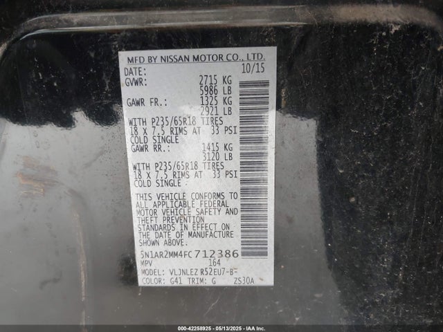 5N1AR2MM4FC712386 Nissan 2015