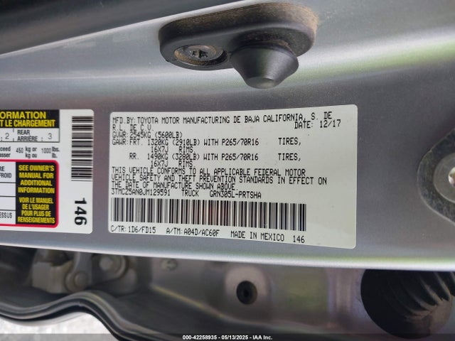 3TMCZ5AN0JM129591 Toyota Tacoma Trd Off Road