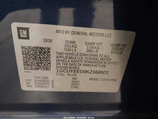 1GCUYEED0KZ168903 Chevrolet l84 - di, dfm, alum, gen 5, var 2