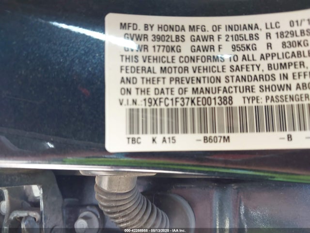 19XFC1F37KE001388 Honda l15b7/l15by