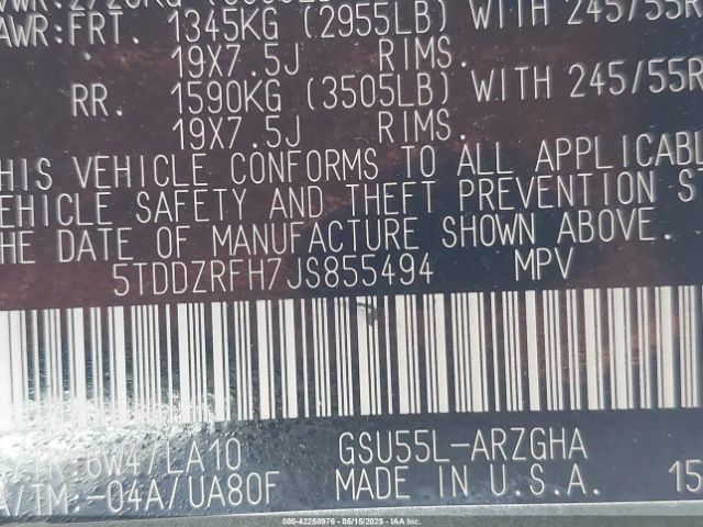 2018 TOYOTA HIGHLANDER 5TDDZRFH7JS855494 Photo 8