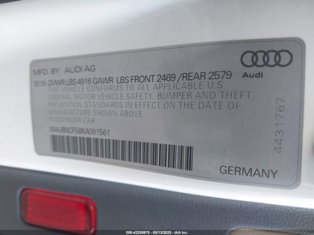 WAUBNCF58KA091561 Audi A5 45 Premium