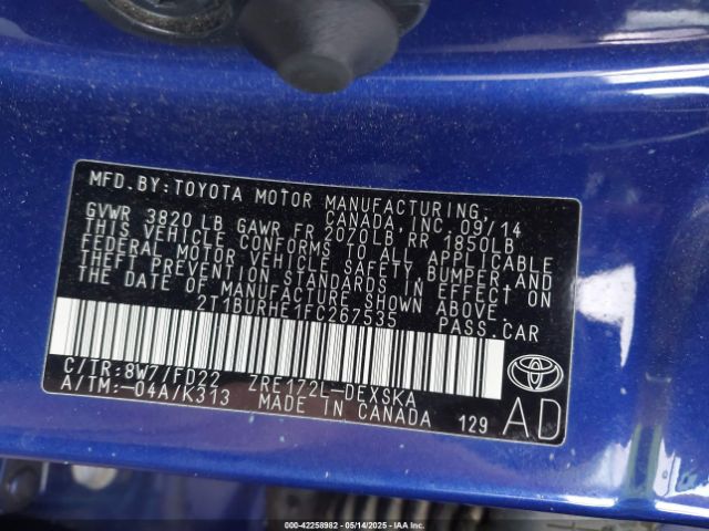 2T1BURHE1FC267535 Toyota Corolla S