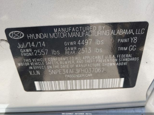 5NPE34AF3FH037062 Hyundai Sonata Limited