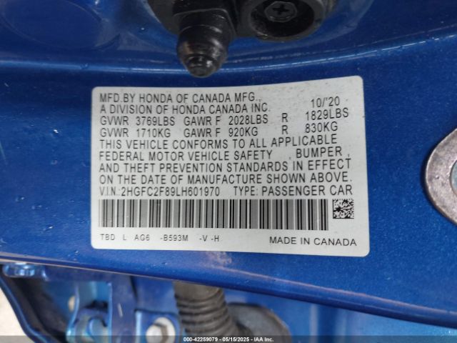 2HGFC2F89LH601970 Honda Civic Sport
