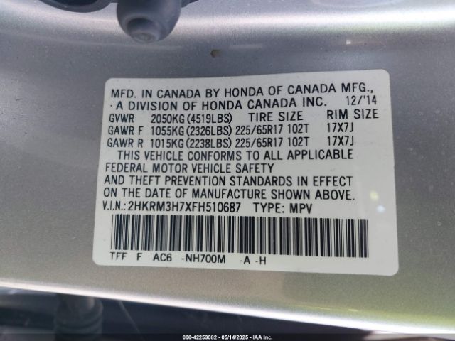 2HKRM3H7XFH510687 Honda Cr-v Ex-l