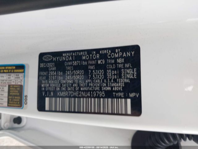 KM8R7DHE2NU419795 Hyundai Palisade Calligraphy