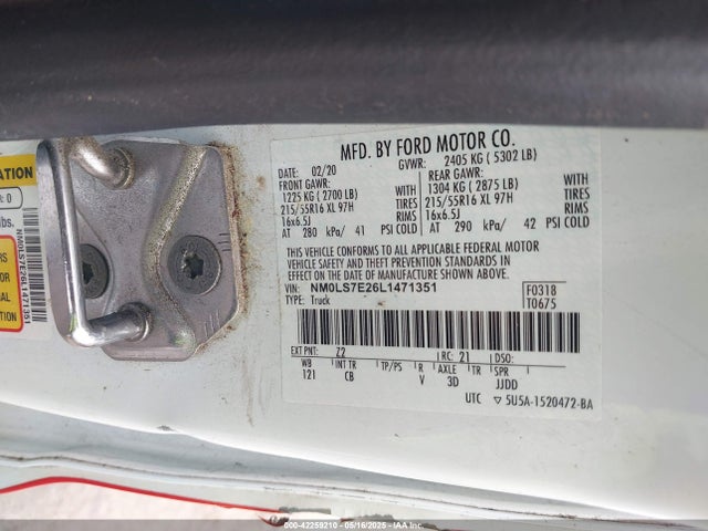 Aukcja sprzedaży 2020 Ford Transit Connect Xl Cargo Van, vin: NM0LS7E26L1471351, numer aukcji: 42259210