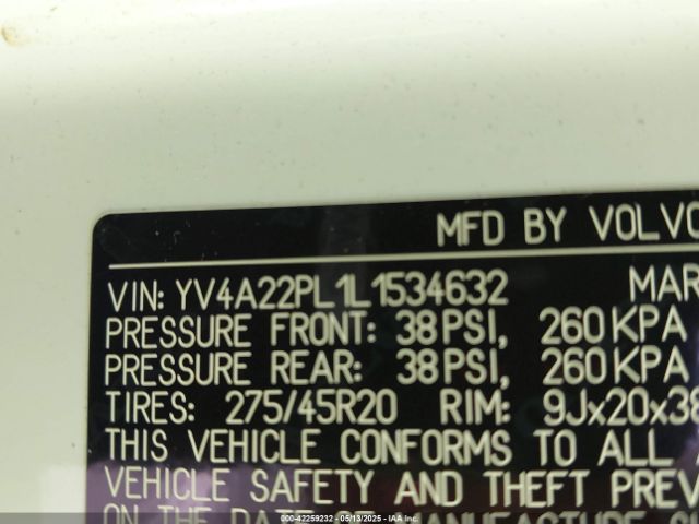 2020 VOLVO XC90 YV4A22PL1L1534632 Photo 8