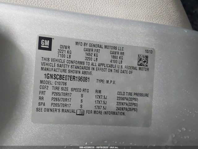 1GNSCBE07ER196081 Chevrolet Tahoe Lt