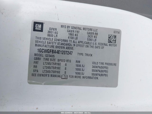 Chevrolet Express 2500 Work Van 2014 1GCWGFBA4E1207247 Image 9