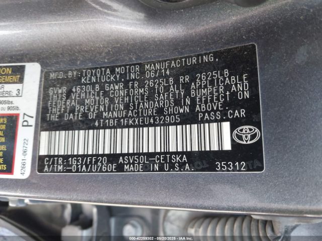 4T1BF1FKXEU432905 Toyota CAMRY SE
