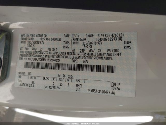 1FMCU9JX5EUE26425 Ford Escape Titanium