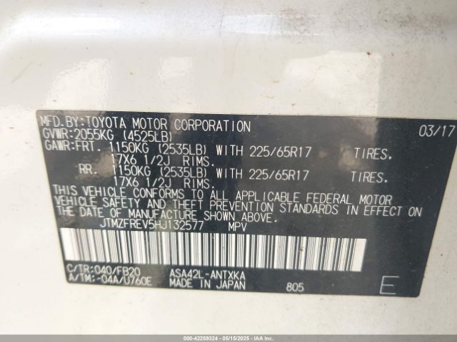 JTMZFREV5HJ132577 Toyota RAV4 LE