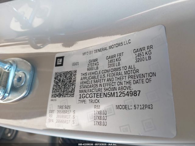1GCGTEEN5M1254987 Chevrolet Colorado 4wd  Short Box Zr2