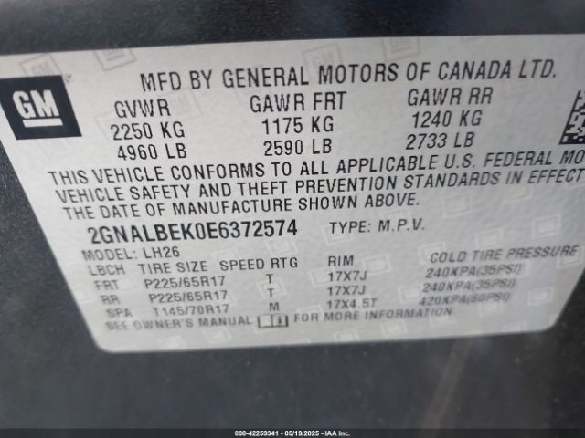 2GNALBEK0E6372574 Chevrolet EQUINOX 1LT