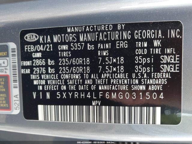 2021 KIA SORENTO 5XYRH4LF6MG031504 Photo 8