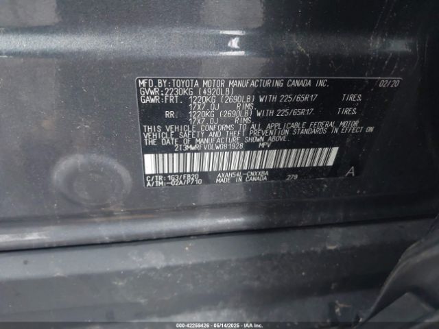 2T3MWRFV0LW081928 Toyota Rav4 Hybrid Le