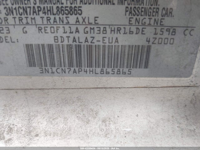 3N1CN7AP4HL865865 Nissan Versa 1.6 S+