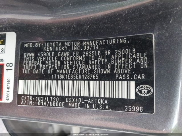 4T1BK1EB5EU128765 Toyota Avalon Xle Touring