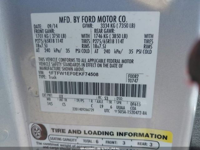 1FTFW1EF0EKF74508 Ford F-150 Stx