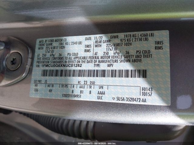 2022 FORD ESCAPE 1FMCU0G6XNUC01282 Photo 8
