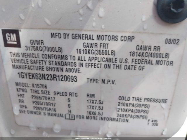 2003 CADILLAC ESCALADE 1GYEK63N23R120693 Photo 8