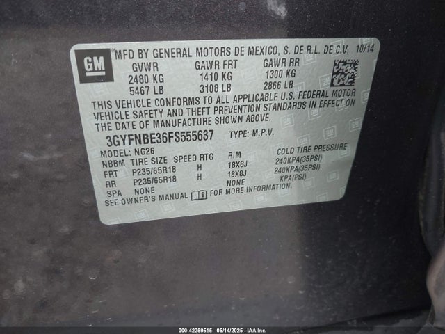 2015 CADILLAC SRX 3GYFNBE36FS555637 Photo 8