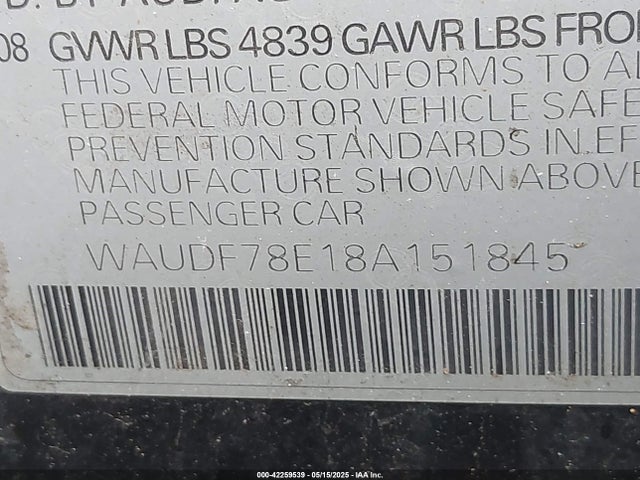 2008 AUDI A4 WAUDF78E18A151845 Photo 8
