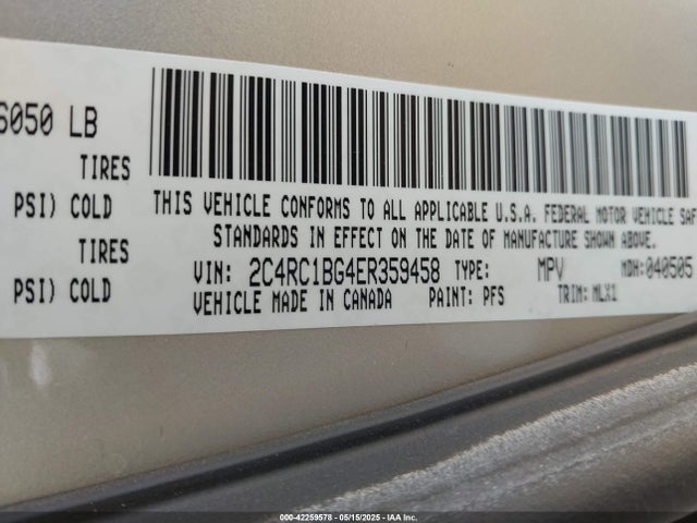 2C4RC1BG4ER359458 Chrysler Town & Country Touring