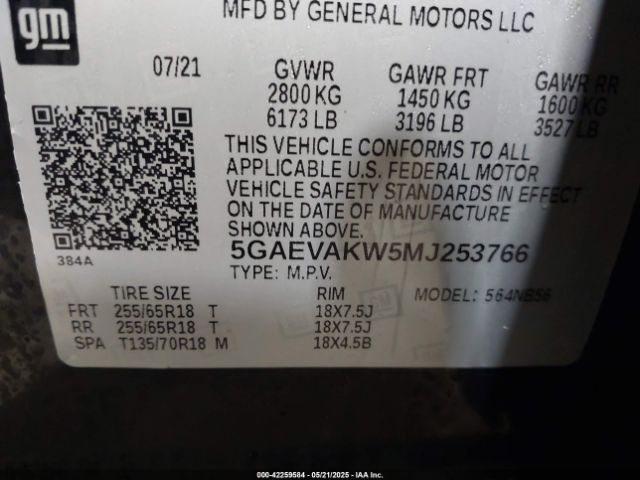 5GAEVAKW5MJ253766 Buick Enclave Awd Essence