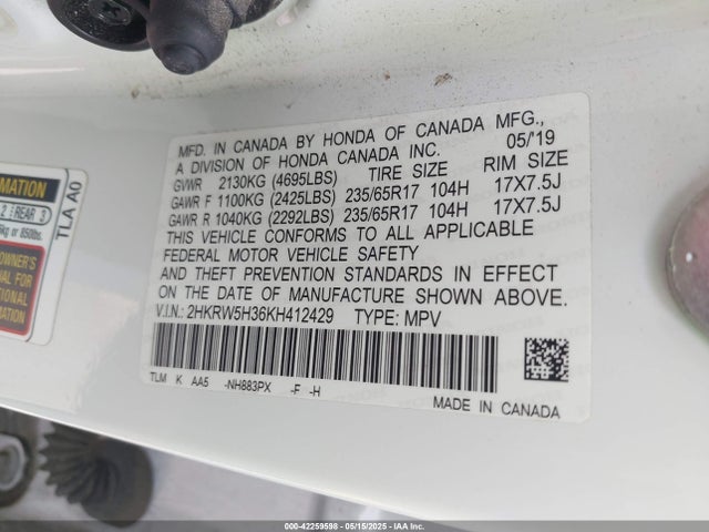 2HKRW5H36KH412429 Honda k24w9/k24v9