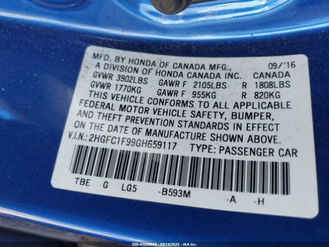 2HGFC1F99GH659117 Honda l15b7