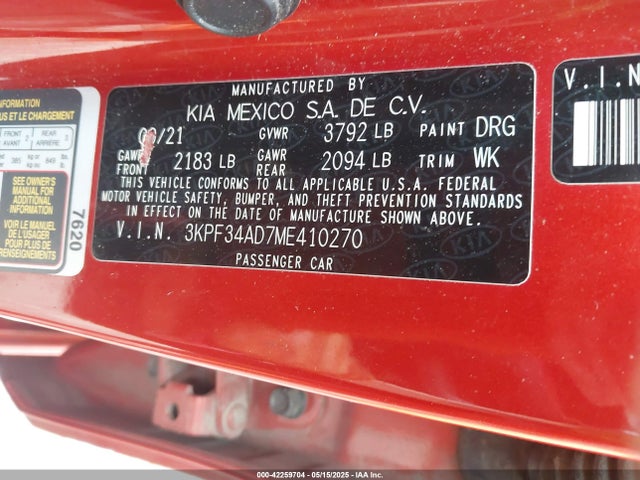 3KPF34AD7ME410270 KIA Forte Gt-line