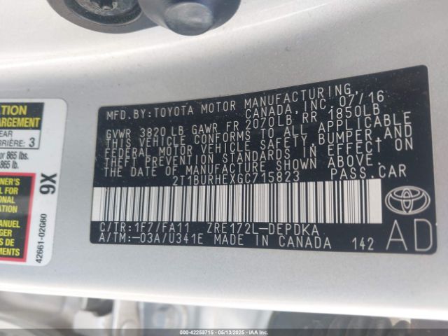2T1BURHEXGC715823 Toyota 2zr-fe