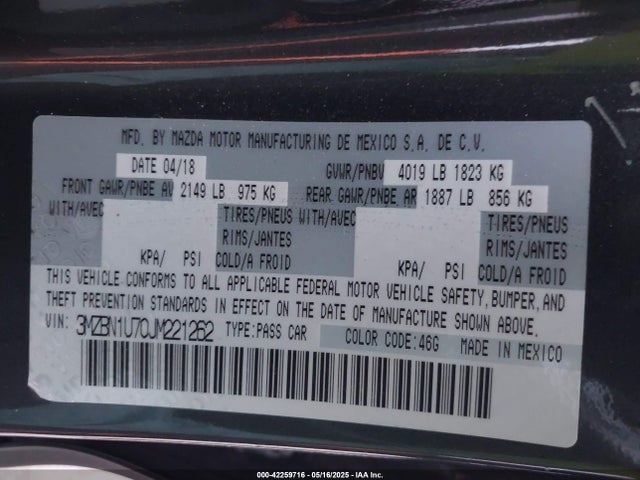 3MZBN1U70JM221262 Mazda pe