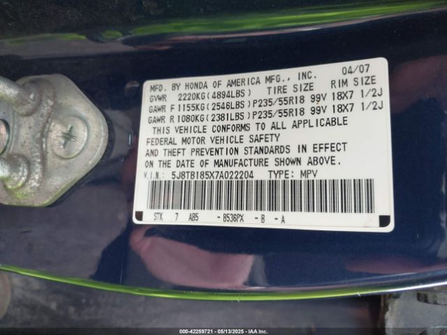 2007 ACURA RDX 5J8TB185X7A022204 Photo 8