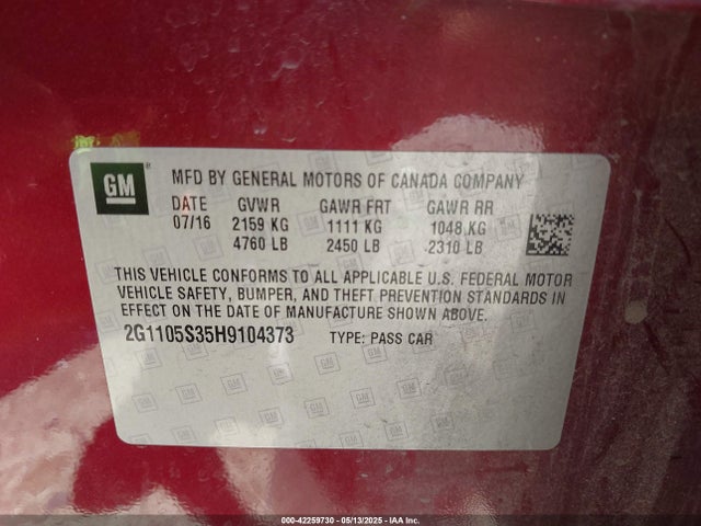 2G1105S35H9104373 Chevrolet lfx - sidi: spark ignited direct injection, vvt, e85 max, alum