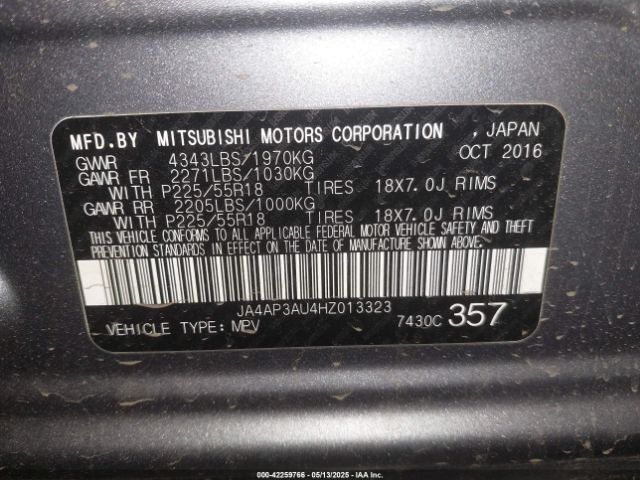 JA4AP3AU4HZ013323 Mitsubishi Outlander Sport 2.0 Es