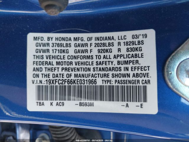 19XFC2F66KE031966 Honda Civic Lx